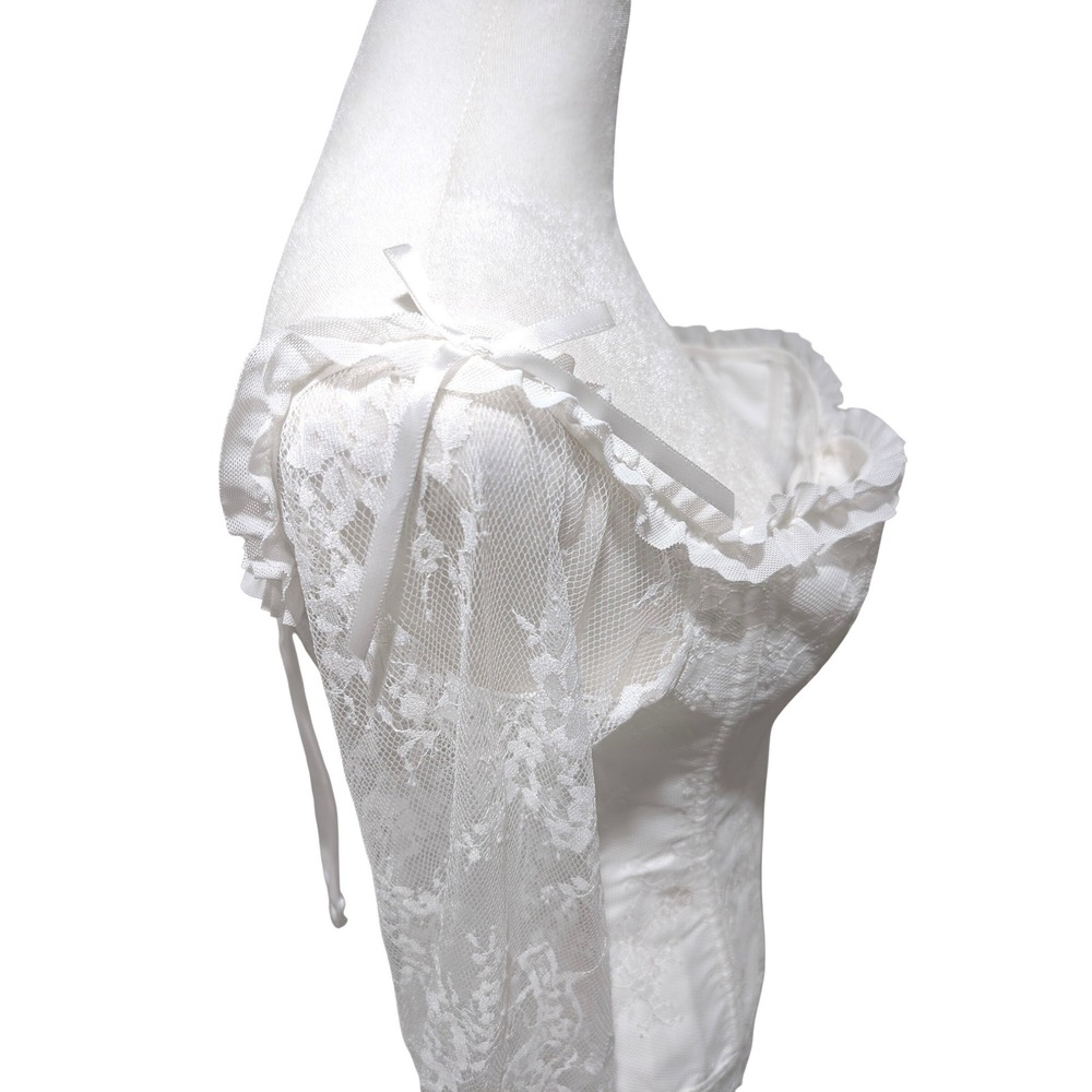 White Lace Sleeve Off Shoulder Corset Top Bustier Lace Up Back M Cosplay Fairy - Picture 5 of 11